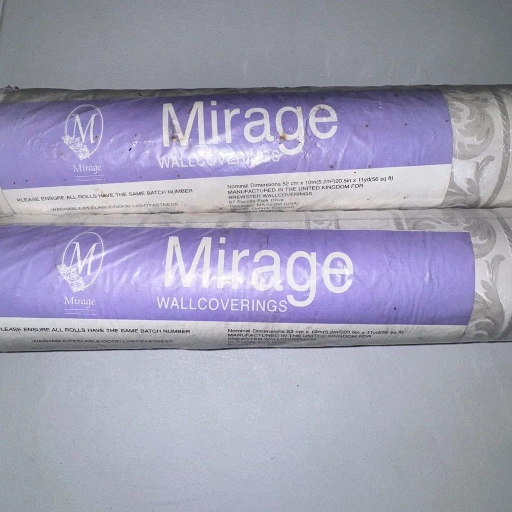 Mirage Wallcoverings Wallpaper 2 Rolls Cream Beige Damask Floral 56sqft New
